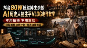 抖音80W粉丝博主的AI历史人物生平VLOG教学,不用拍摄不用露脸,AI帮你搞定,轻松解锁伙伴计划+精选收益-专注音乐模板设计8年唐宝音乐模板